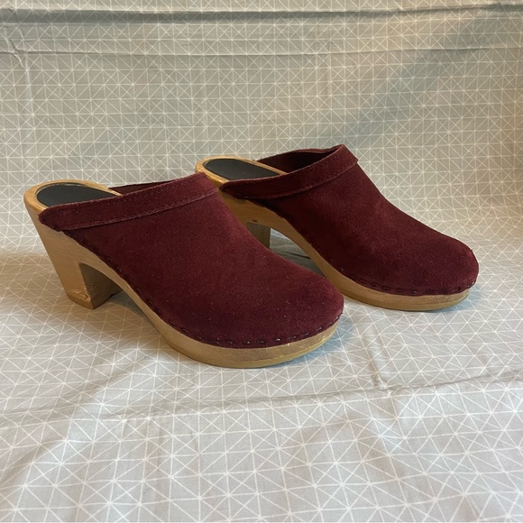 No. 6 Old School Clogs High Heel Burgundy Suede 37 - Picture 1 of 8
